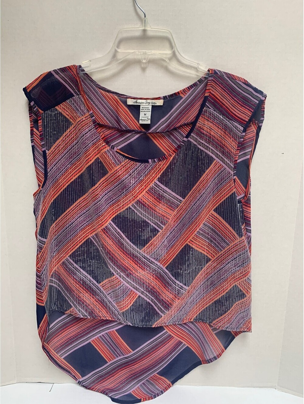 American Rag Sleeveless Sequined and Striped Blouse Size Medium